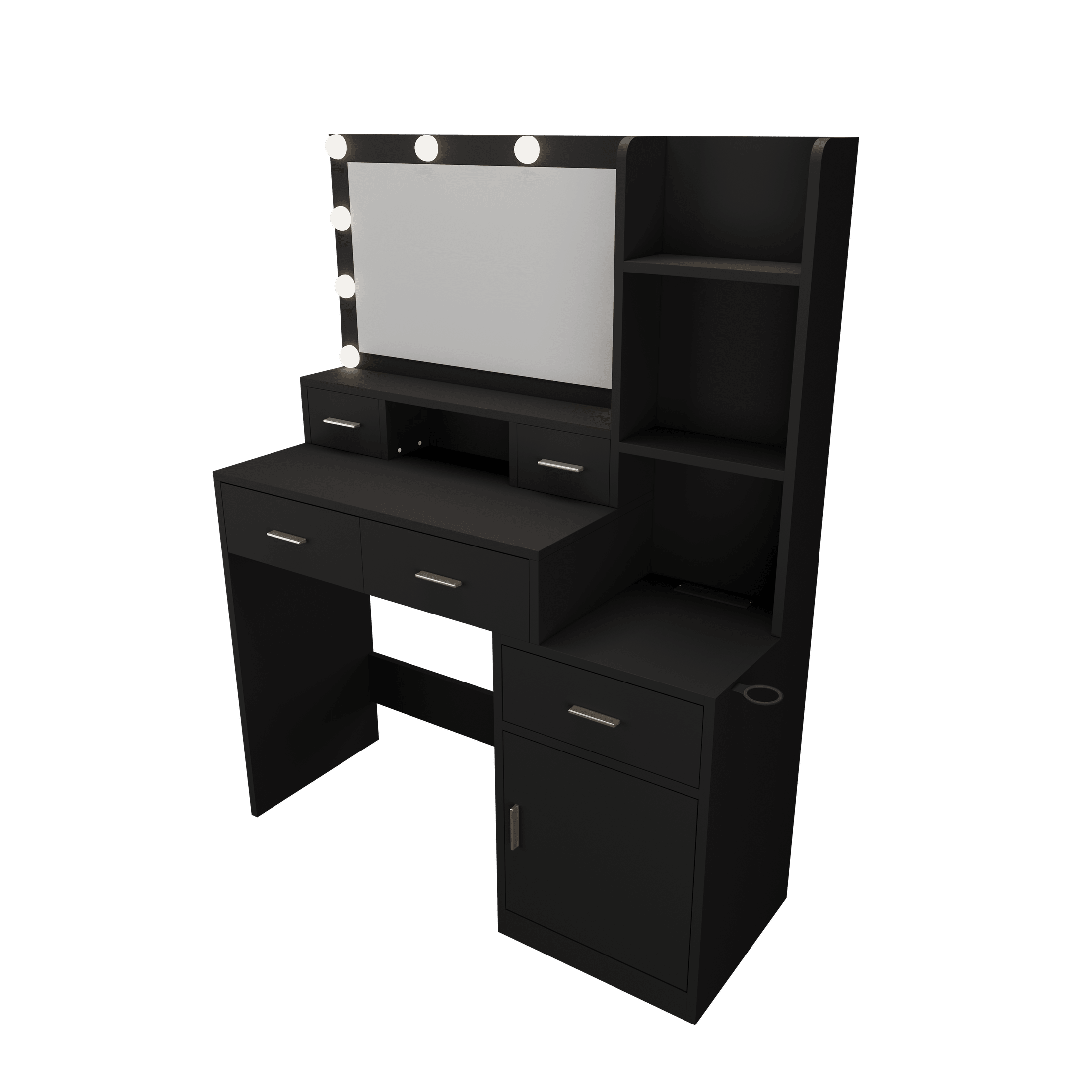 Light Luxury Style Black Smart Mirror Dressing Table with Drawers and Storage Cabinet, MDF and Glass, 43.31x15.75x55.91 Inches