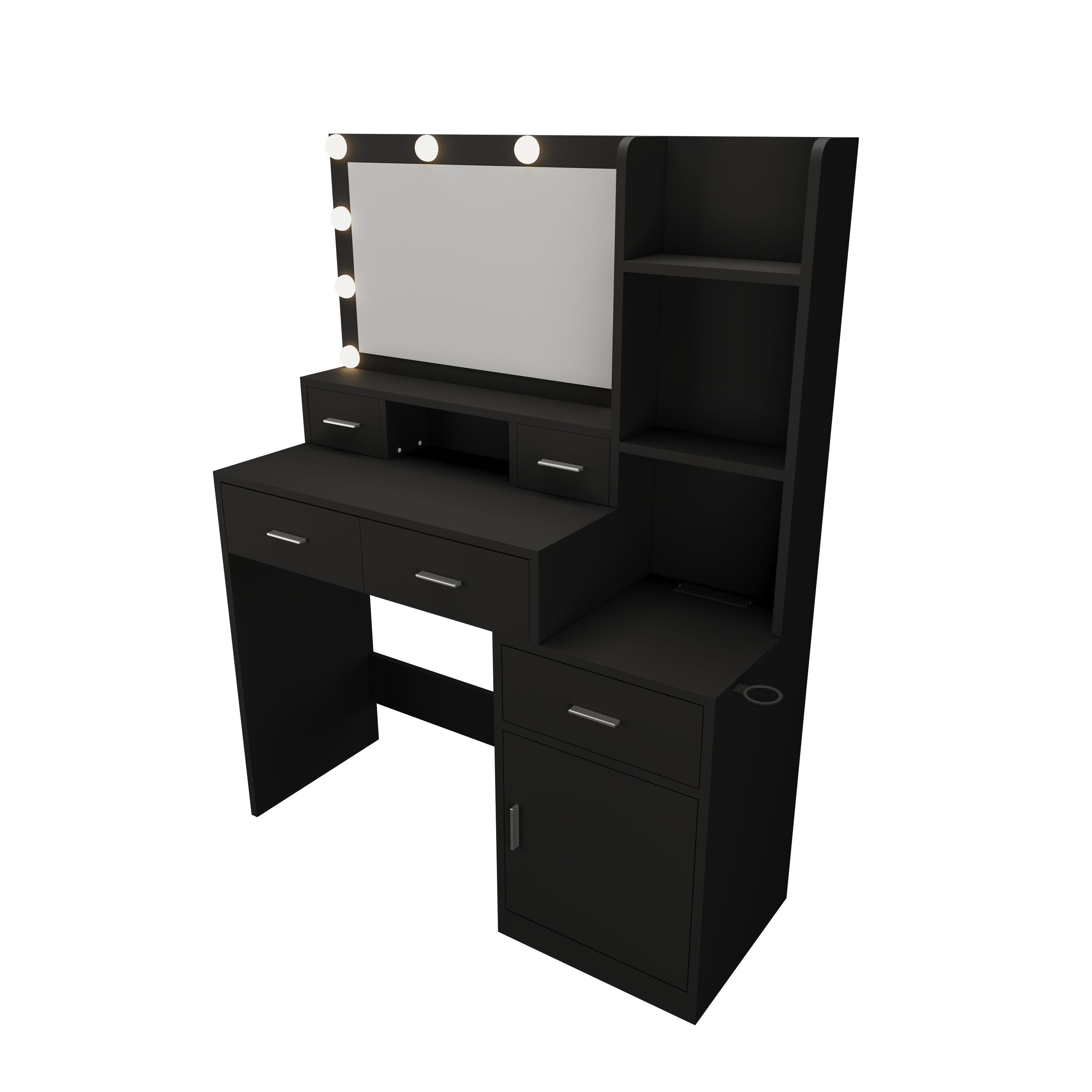 Light Luxury Style Black Smart Mirror Dressing Table with Drawers and Storage Cabinet, MDF and Glass, 43.31x15.75x55.91 Inches