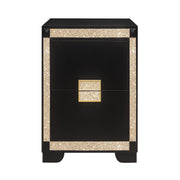 LIVELY Black/Gold Nightstand with Glitter Detail and Thick Bar Handle Hardware, Wood, 26x17x27 inches
