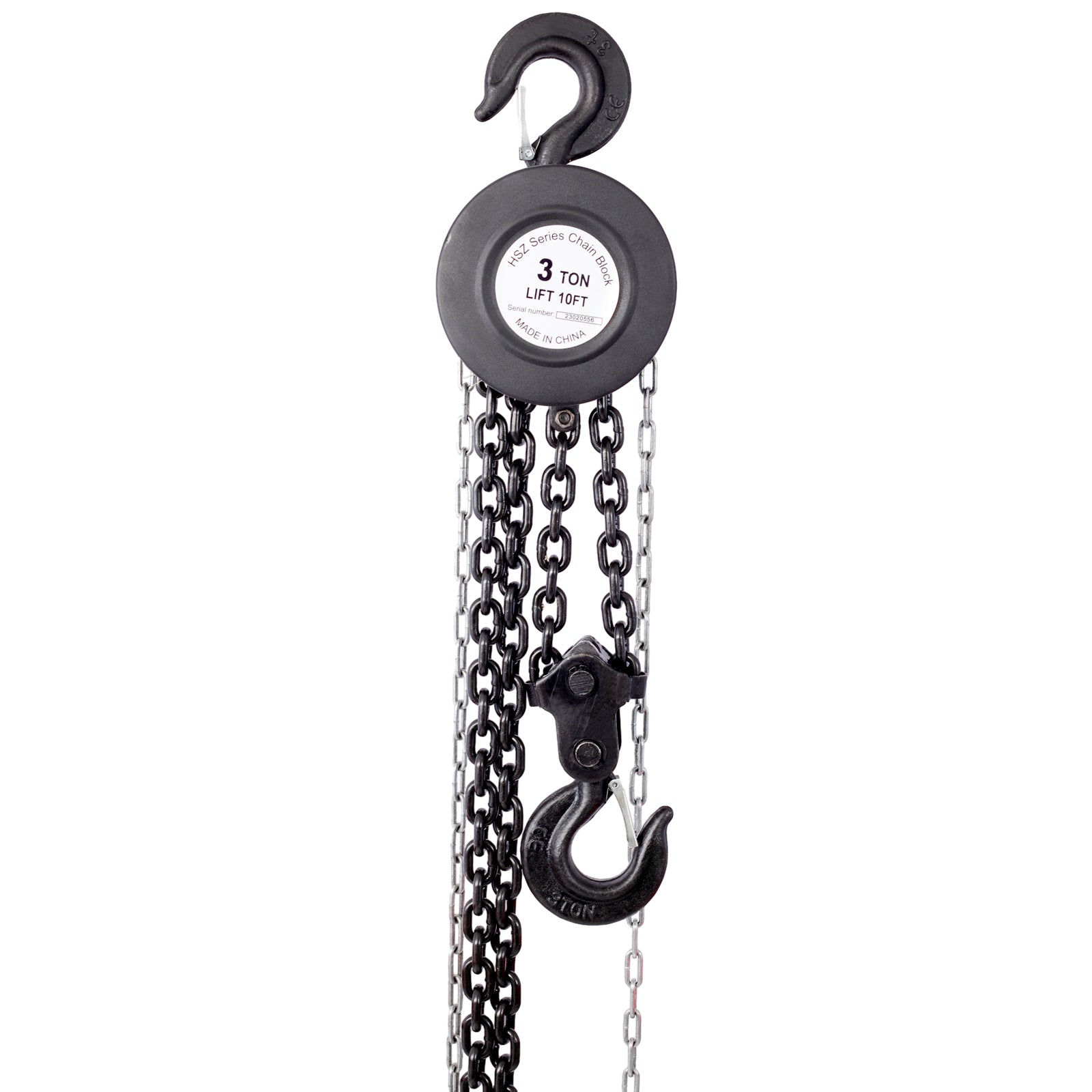 Chain hoist 4400lbs 2T capacity 10ft wIth 2 heavy duty hooks,Manual chain hoist steel construction,Black