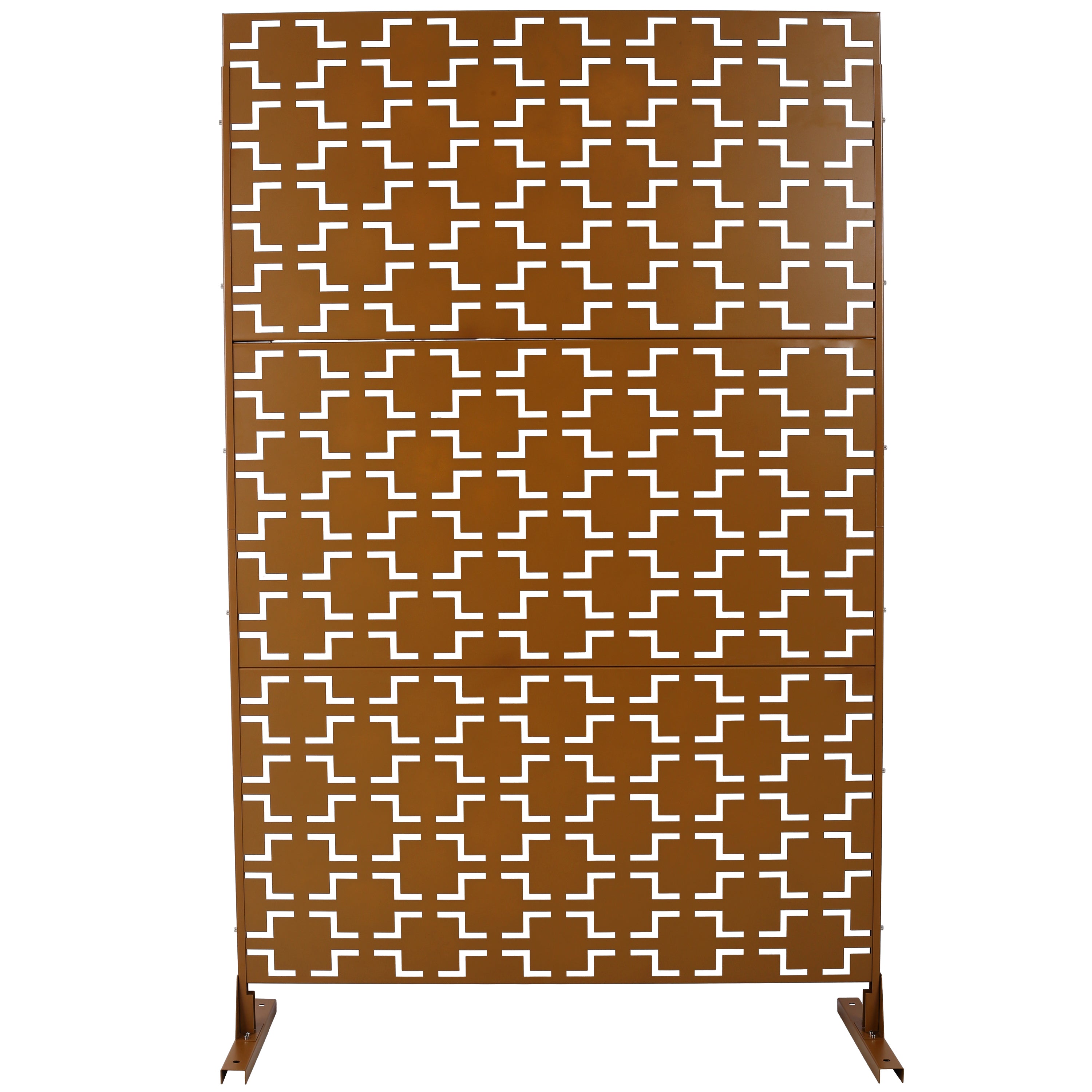 Outdoor & Indoor Freestanding Decorative Privacy Screen for Deck Balcony Patio, Metal Privacy Screen Brown 76' H×48' W