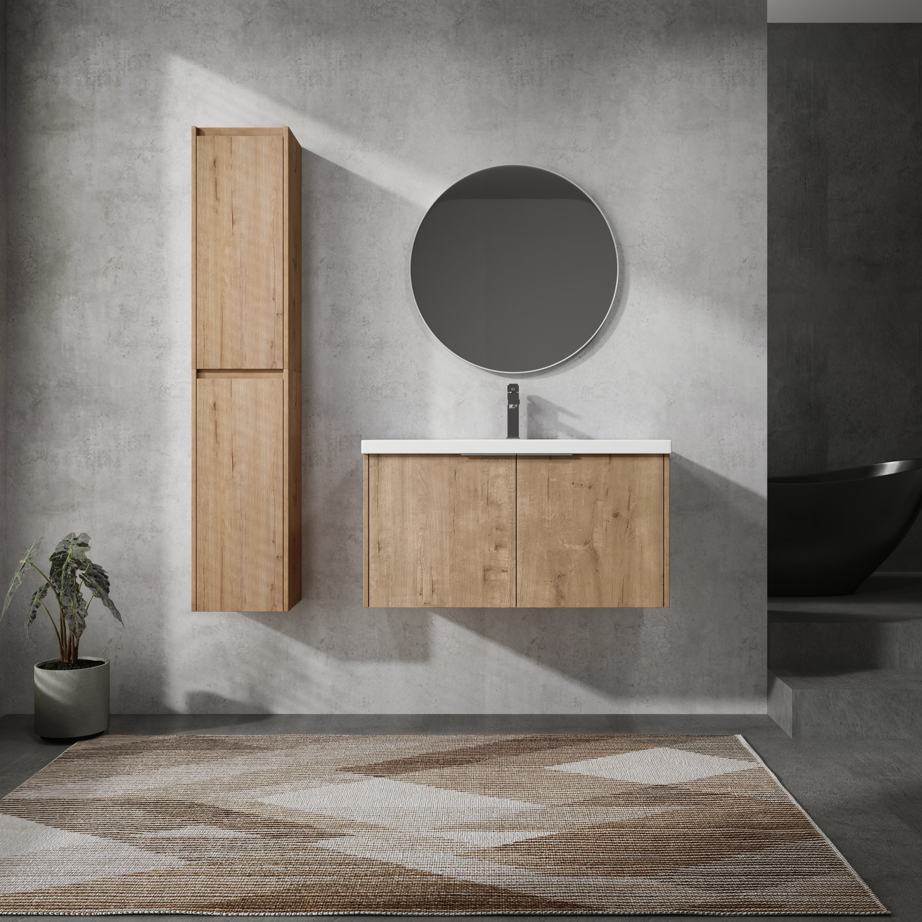 36' Wall-Mounted Bathroom Vanity With Sink and Side Cabinet, Soft Close Doors,00112IMO x 2-00636IMO Combination Cabinet(KD-Packing)
