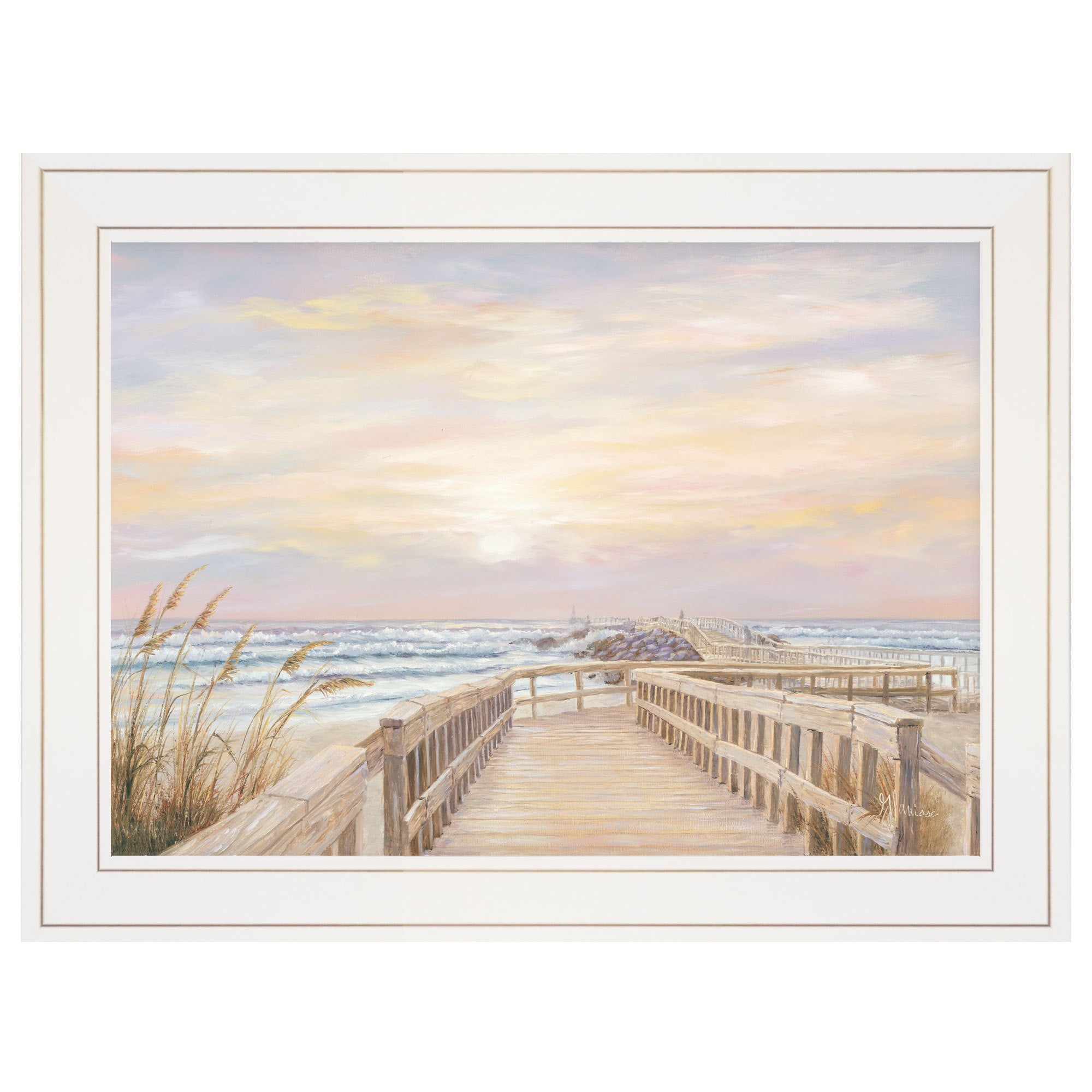 'Ponce Inlet Jetty Sunrise' by Georgia Janisse, Ready to Hang Framed Print, White Frame