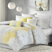 Printed Cotton Sateen Comforter Set Taupe Grey/Yellow Cal King