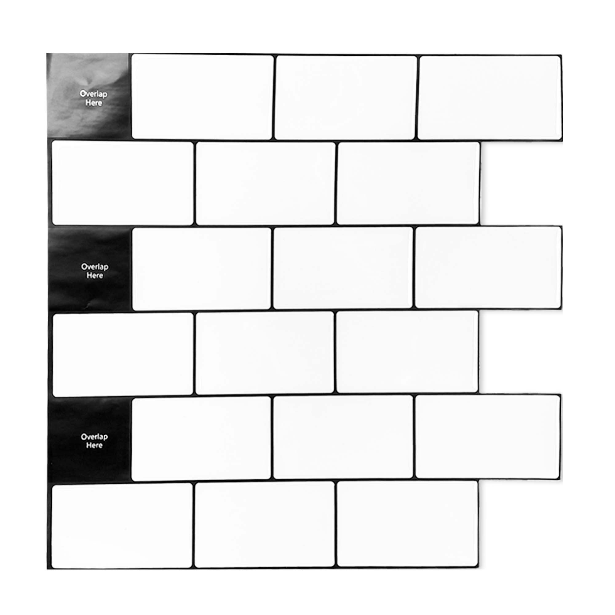 12 in. x 12 in. Premium Kitchen Backsplash Vinyl Peel and Stick Tile, White With Black Grout (10-Pack)