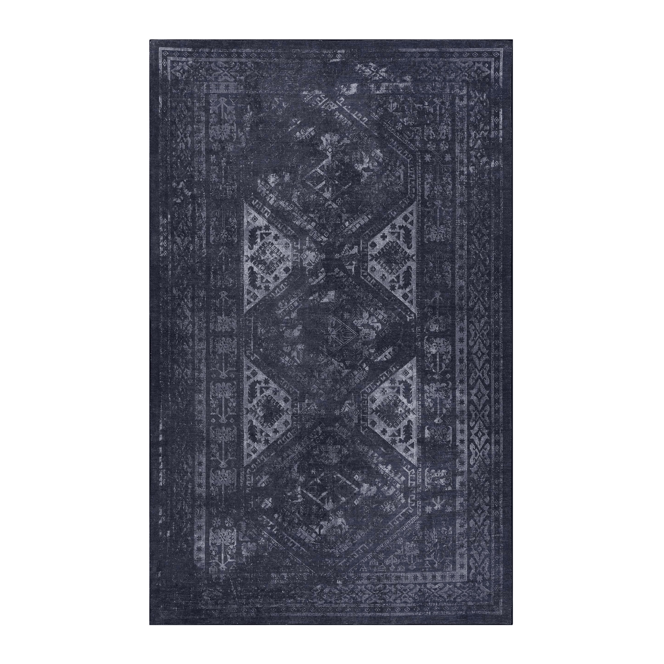 MAVAL Black Washable Rug 9x12 Area Rug (Black+Gray, 9'x12')