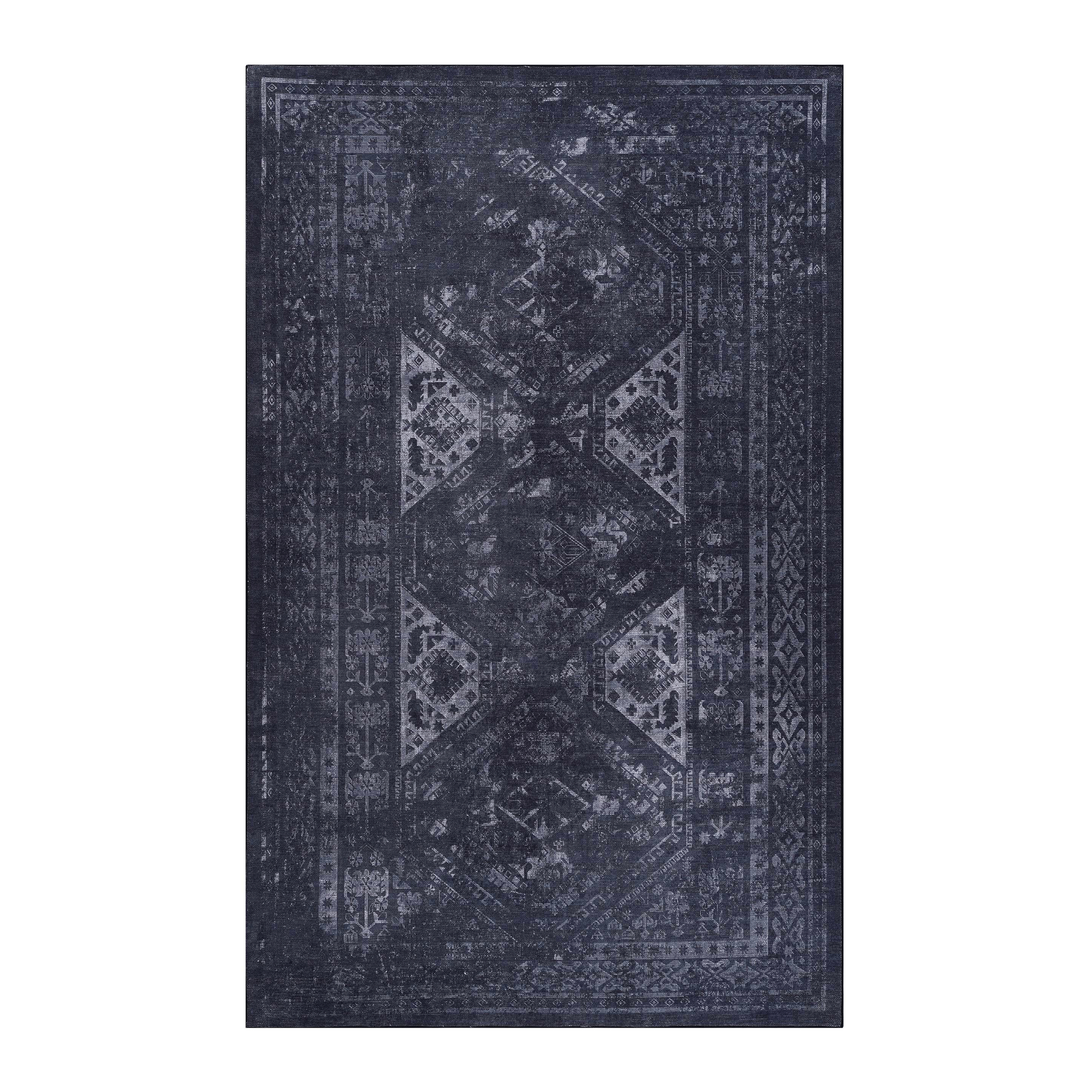 MAVAL Black Washable Rug 4x6 Area Rug (Black+Gray, 4' x 6')
