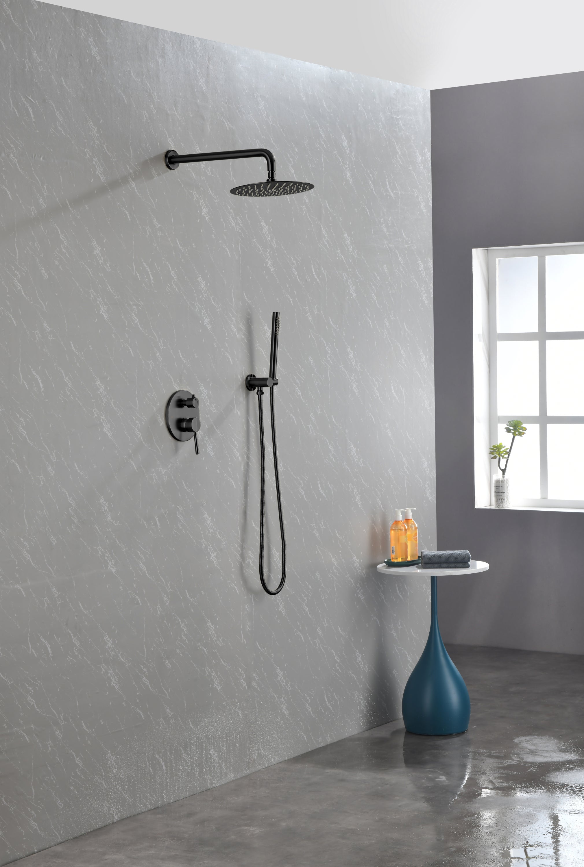Shower System, Wall Mounted Shower Faucet Set for Bathroom with High Pressure 10' Stainless Steel Rain Shower head Handheld Shower Set, 2 Way Pressure Balance Shower Valve Kit, Matte Black