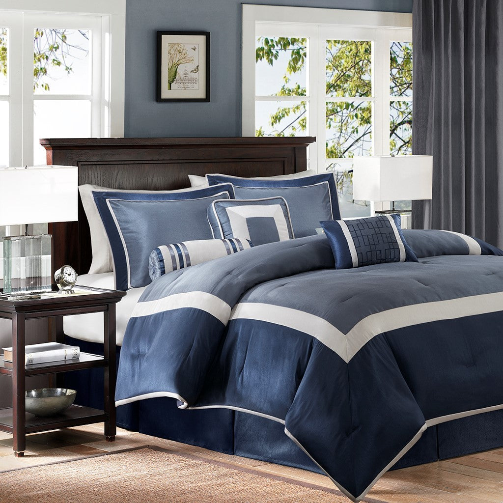 7 Piece Comforter Set Navy Cal King