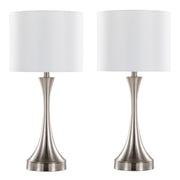 Lenuxe 25' Contemporary Metal Table Lamp in Brushed Nickel with White Linen Shade and Built-In USB Port from Grandview Gallery by LumiSource - Set of 2