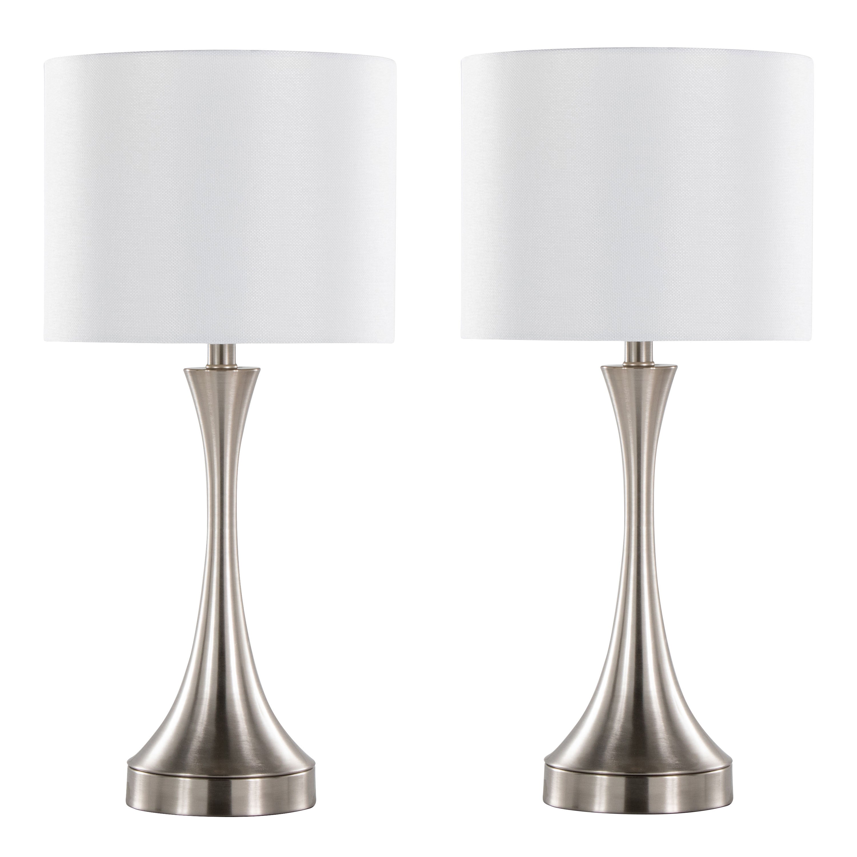Lenuxe 25' Contemporary Metal Table Lamp in Brushed Nickel with White Linen Shade and Built-In USB Port from Grandview Gallery by LumiSource - Set of 2