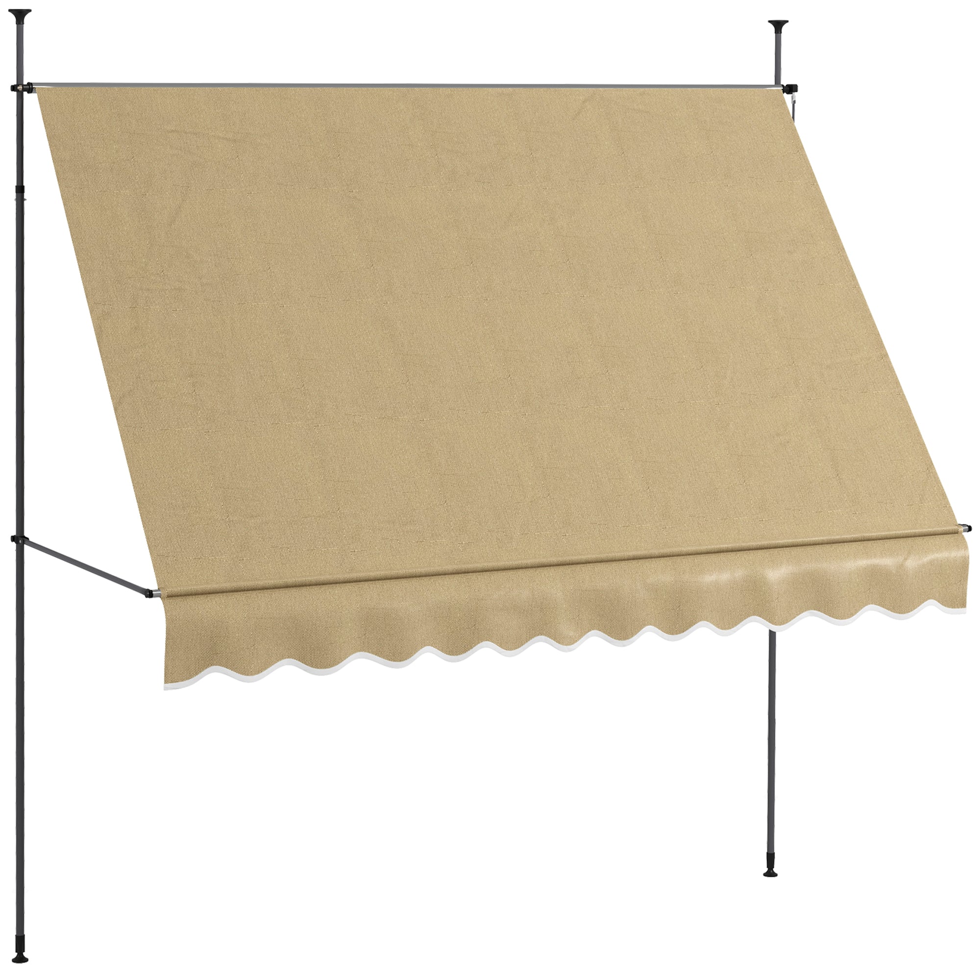 Outsunny Manual Retractable Awning, 118' Non-Screw Freestanding Patio Sun Shade Shelter with Support Pole Stand and UV Resistant Fabric, for Window, Door, Porch, Deck, Beige