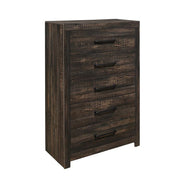 Monica Dark Oak Chest with Spacious Drawers and Black Bar Handles, Rubber Wood, 31.5 x 15.7 x 43.6 inches