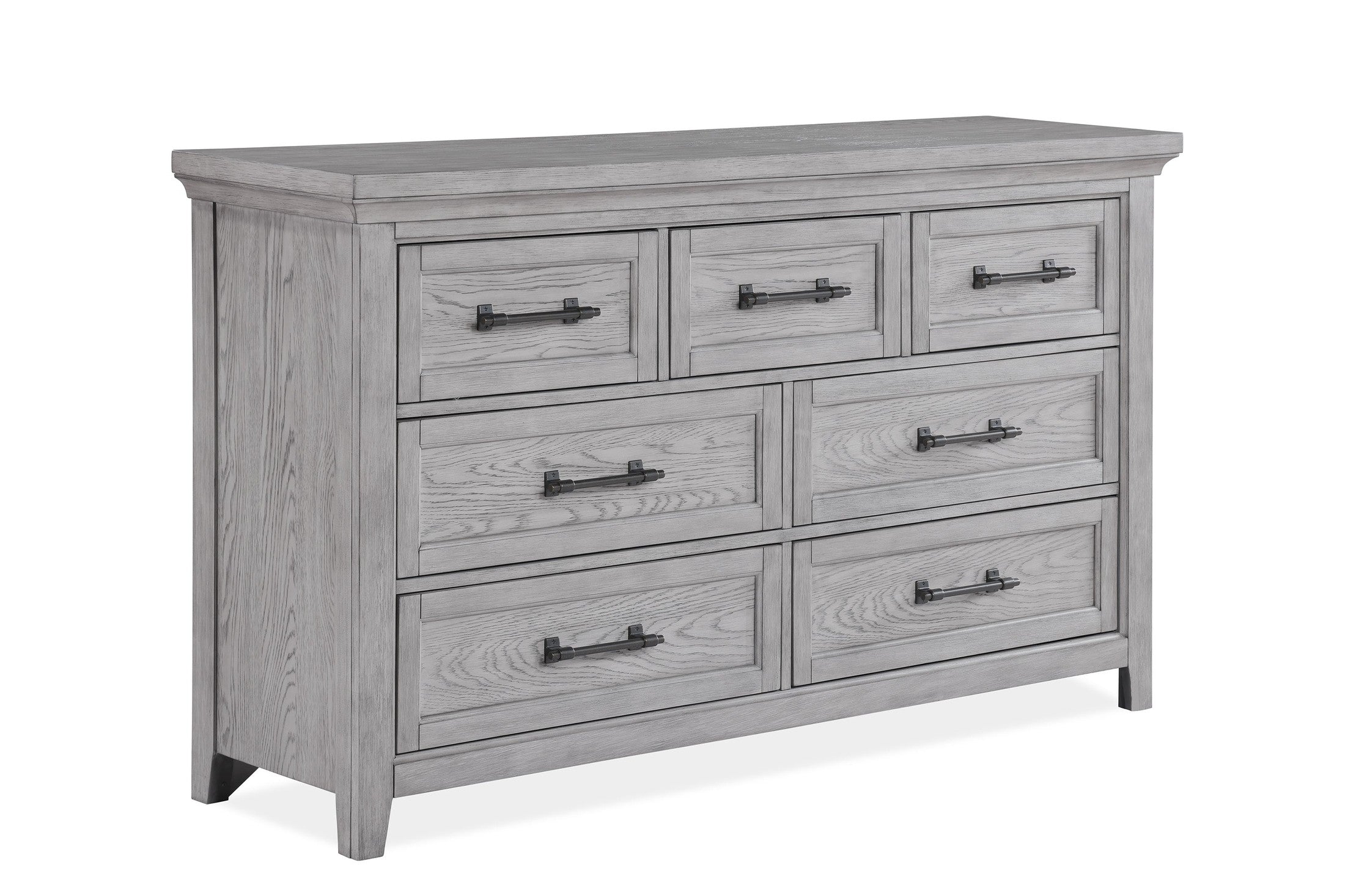 Contemporary Light Gray Finish 1pc Dresser Wooden Bedroom Furniture Metal Pull Furniture