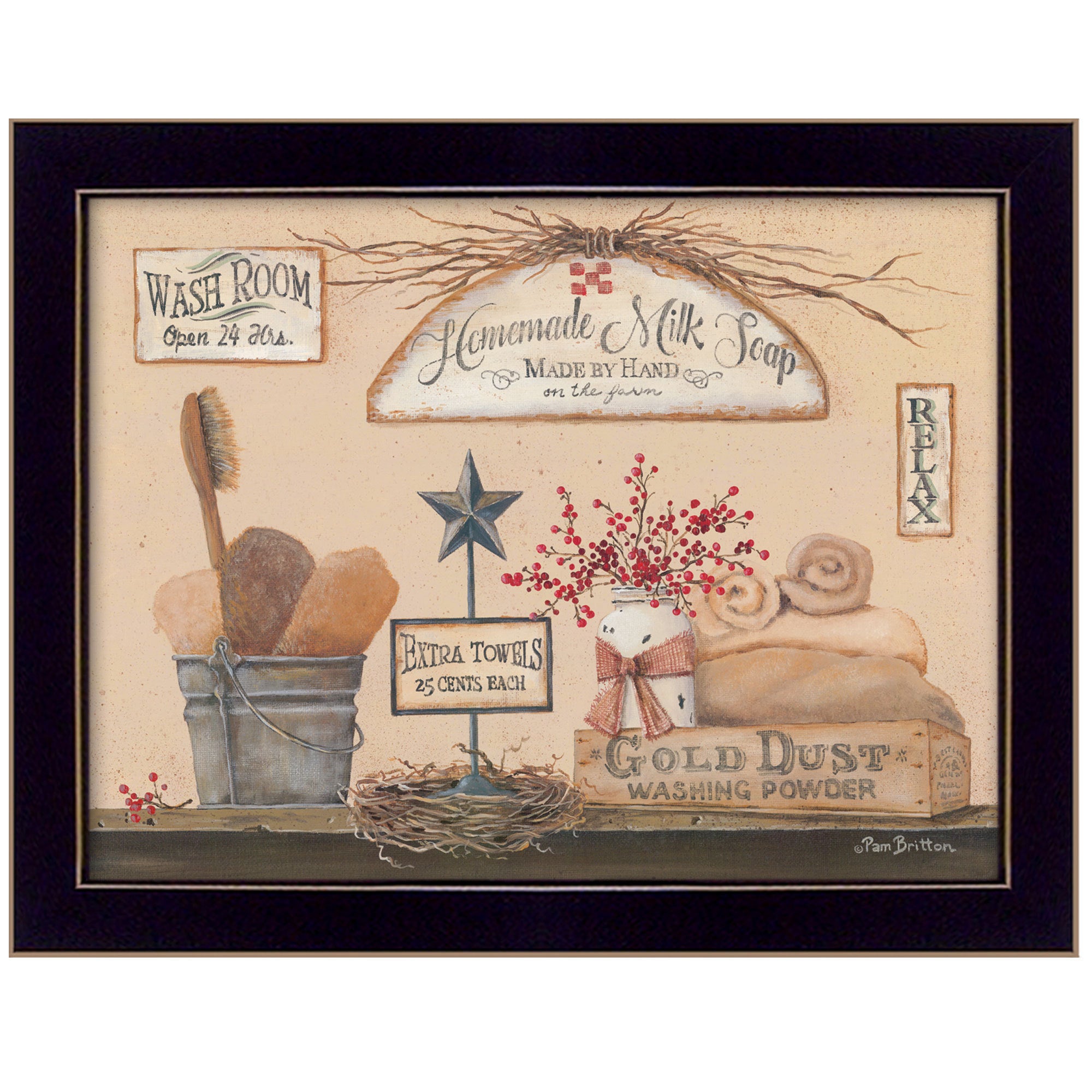 'Wash Room' By Pam Britton, Printed Wall Art, Ready To Hang Framed Poster, Black Frame