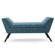 Modern Teal Fabric Bench with Padded Seat and Wide U Shape Design