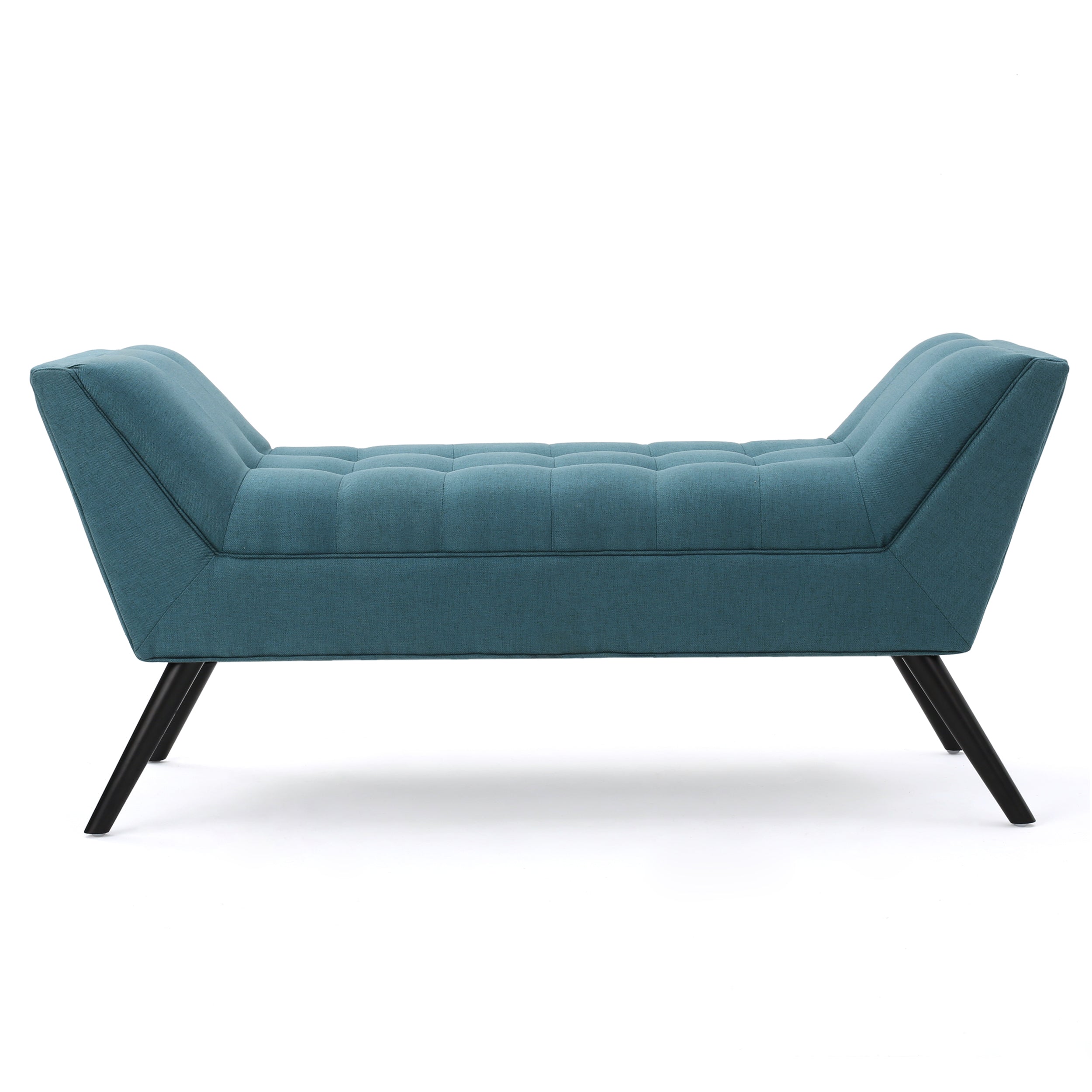 Modern Teal Fabric Bench with Padded Seat and Wide U Shape Design