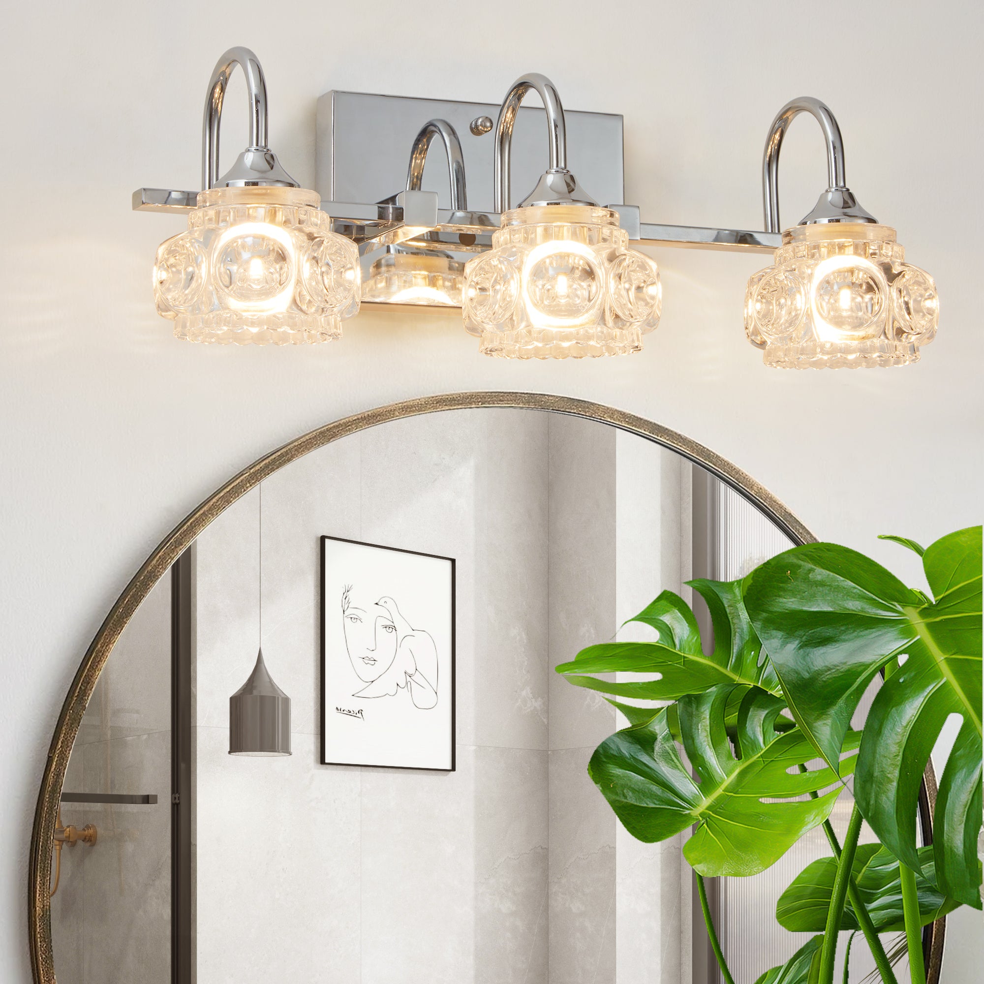 17' Nickel Finish Vintage Crystal Vanity Light - Elegant 3-Light Bathroom Mirror Fixture with Clear Glass Shades (No Bulbs)