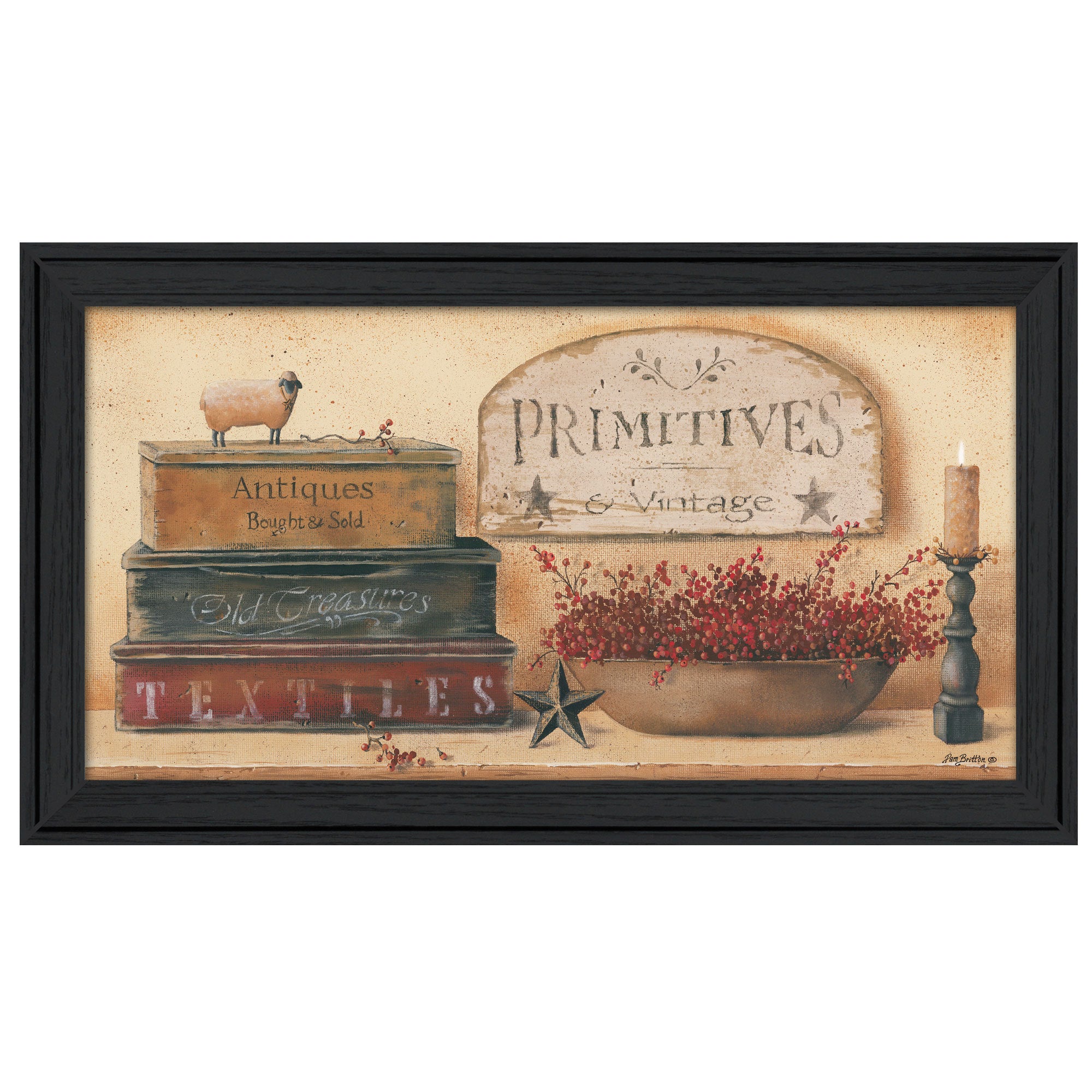 'Primitives & Vintage' By Pam Britton, Ready to Hang Framed Print, Black Frame