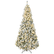 HOMCOM 7.5ft Tall Prelit Artificial Christmas Tree Holiday Décor with 1188 Snow Flocked Branches, 500 Warm White LED Lights, Auto Open, Green