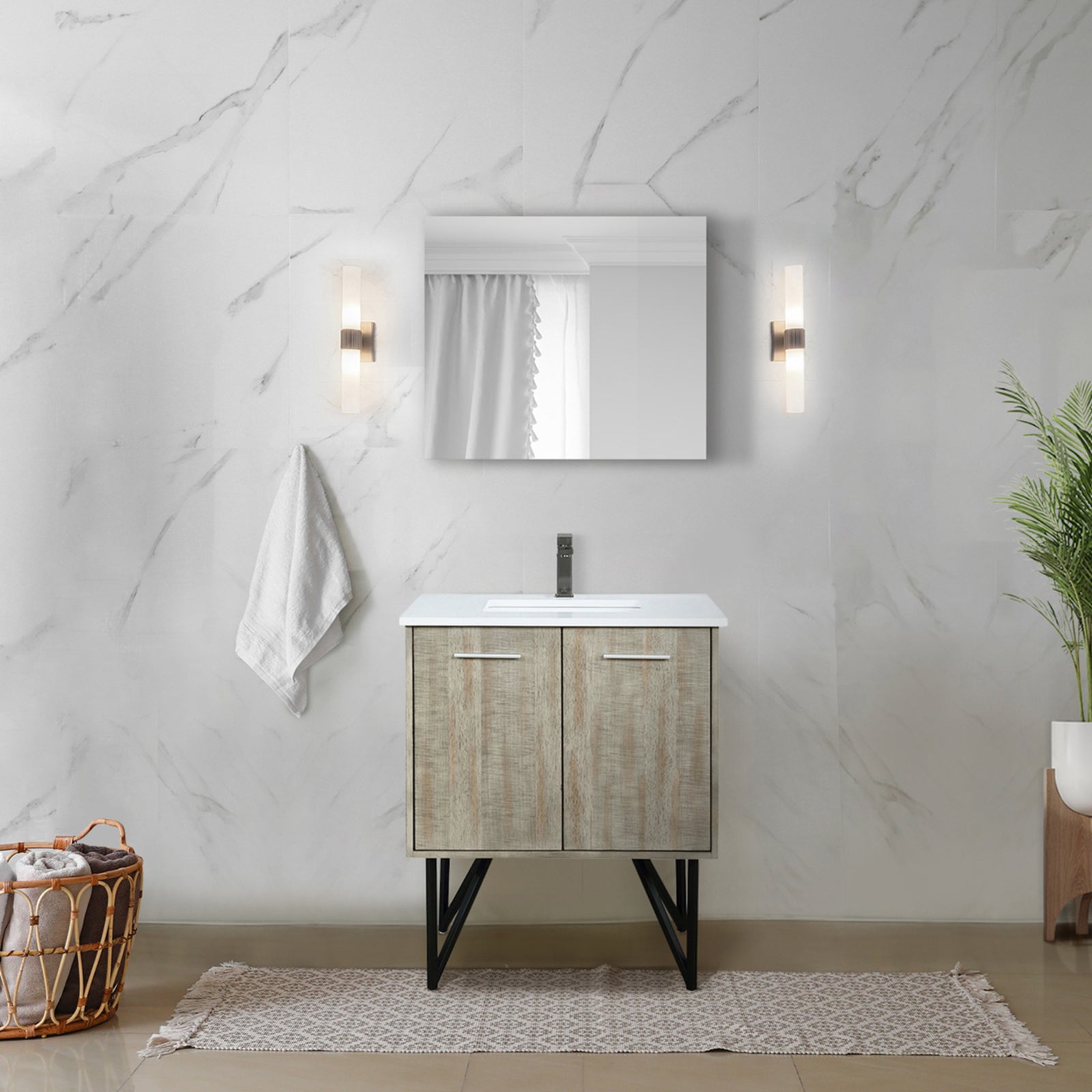 Rustic Acacia Bath Vanity 30 in. W x 20 in. D, Cultured Marble Top and Gun Metal Faucet Set