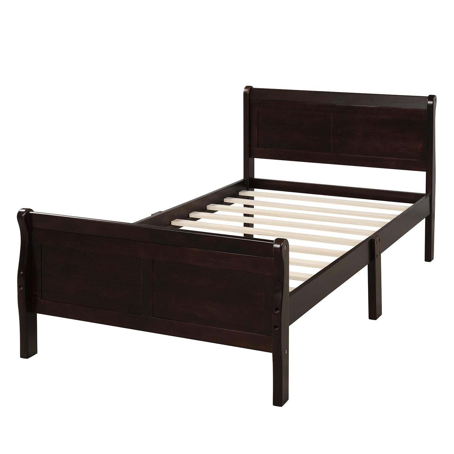 Minimalist Wood Platform Twin Bed Frame with Headboard and Footboard in Espresso