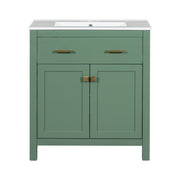 Modern Green 30-inch Bathroom Vanity with Ceramic Sink, Soft Close Doors, and Shelf
