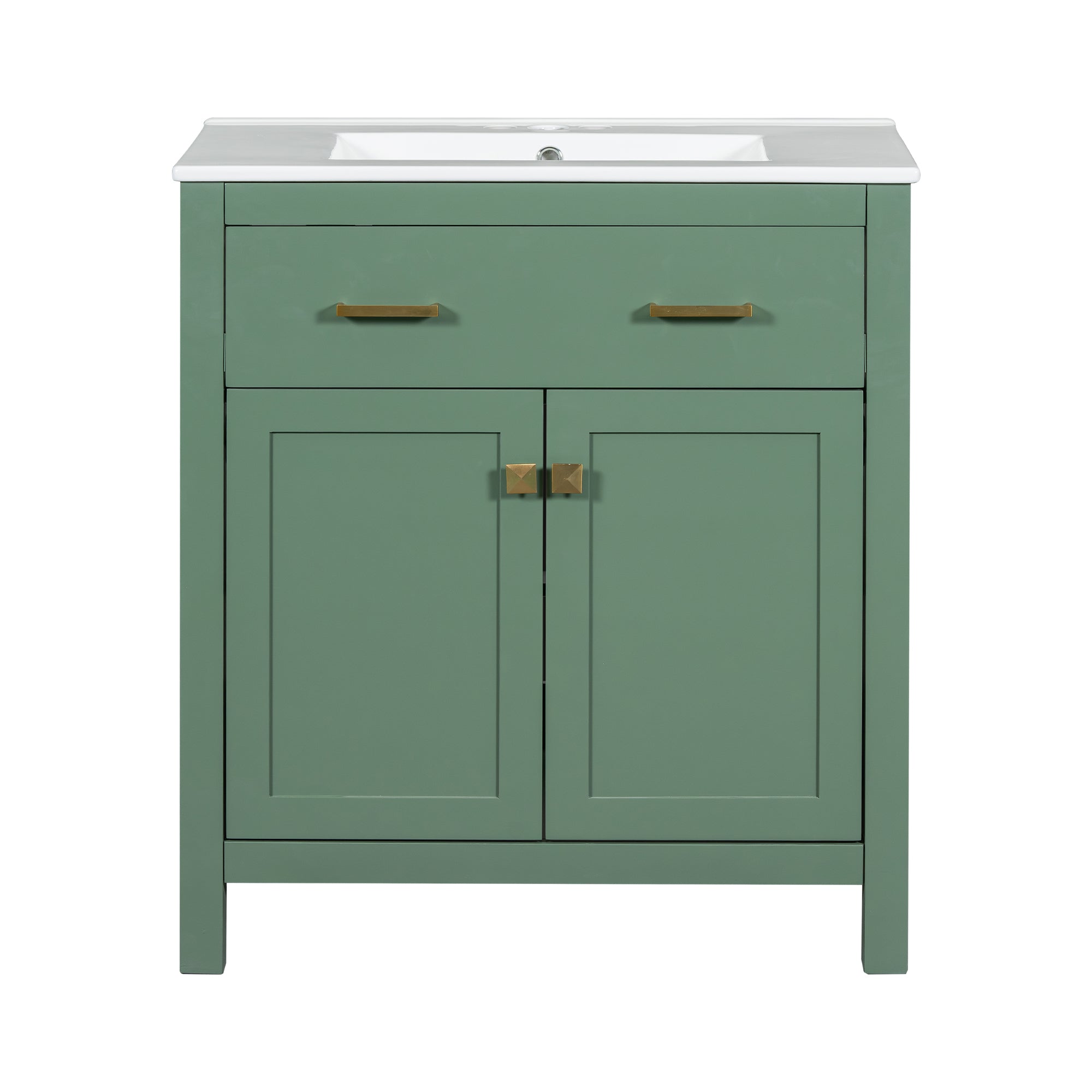 Modern Green 30-inch Bathroom Vanity with Ceramic Sink, Soft Close Doors, and Shelf