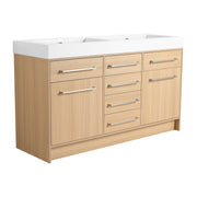 Original Oak 60' Freestanding Bathroom Vanity with Double Resin Sink, Soft Closing Doors & Drawers, Plywood