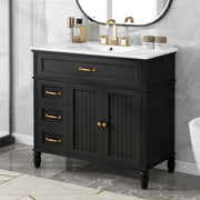 36' Bathroom Vanity with Sink, Black Bathroom Cabinet with Drawers, Solid Frame and MDF Board, One Package