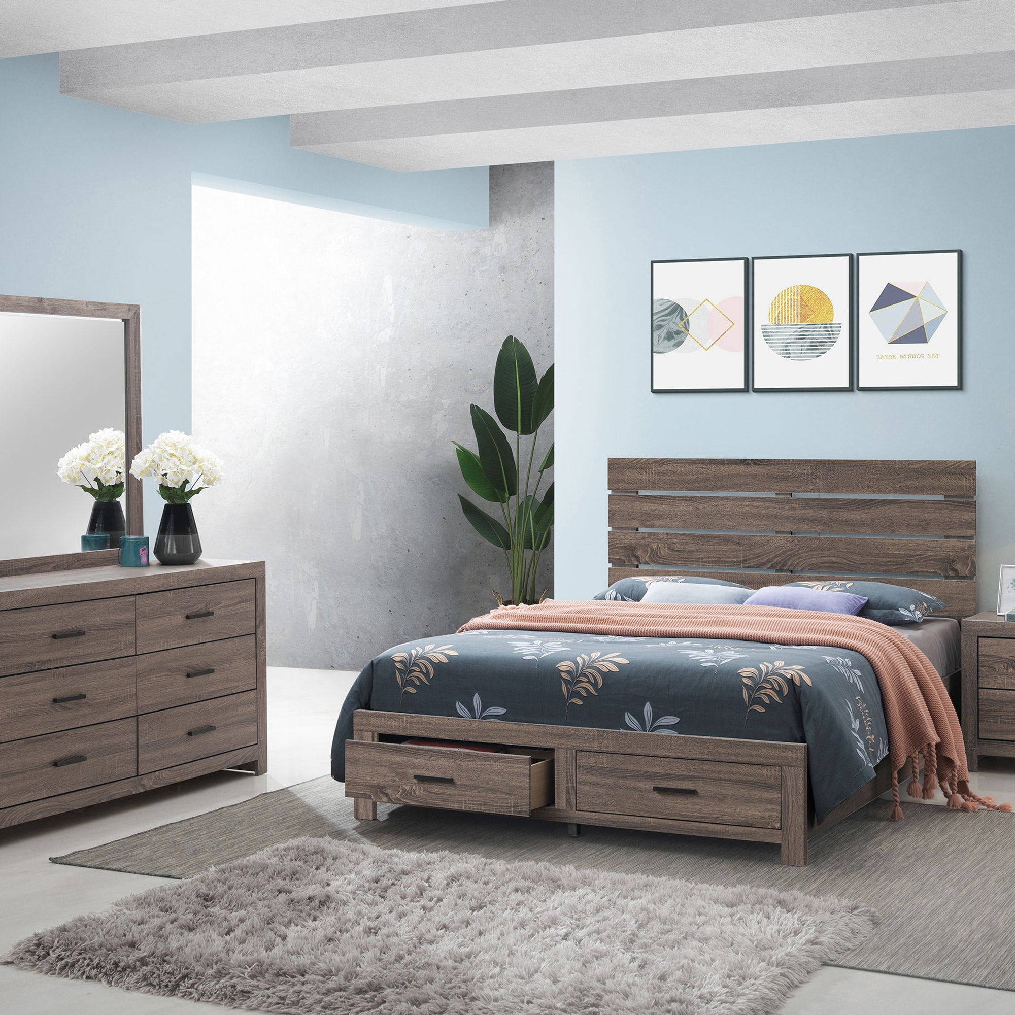 Sherwood Barrel Oak 4-piece Queen Bedroom Set