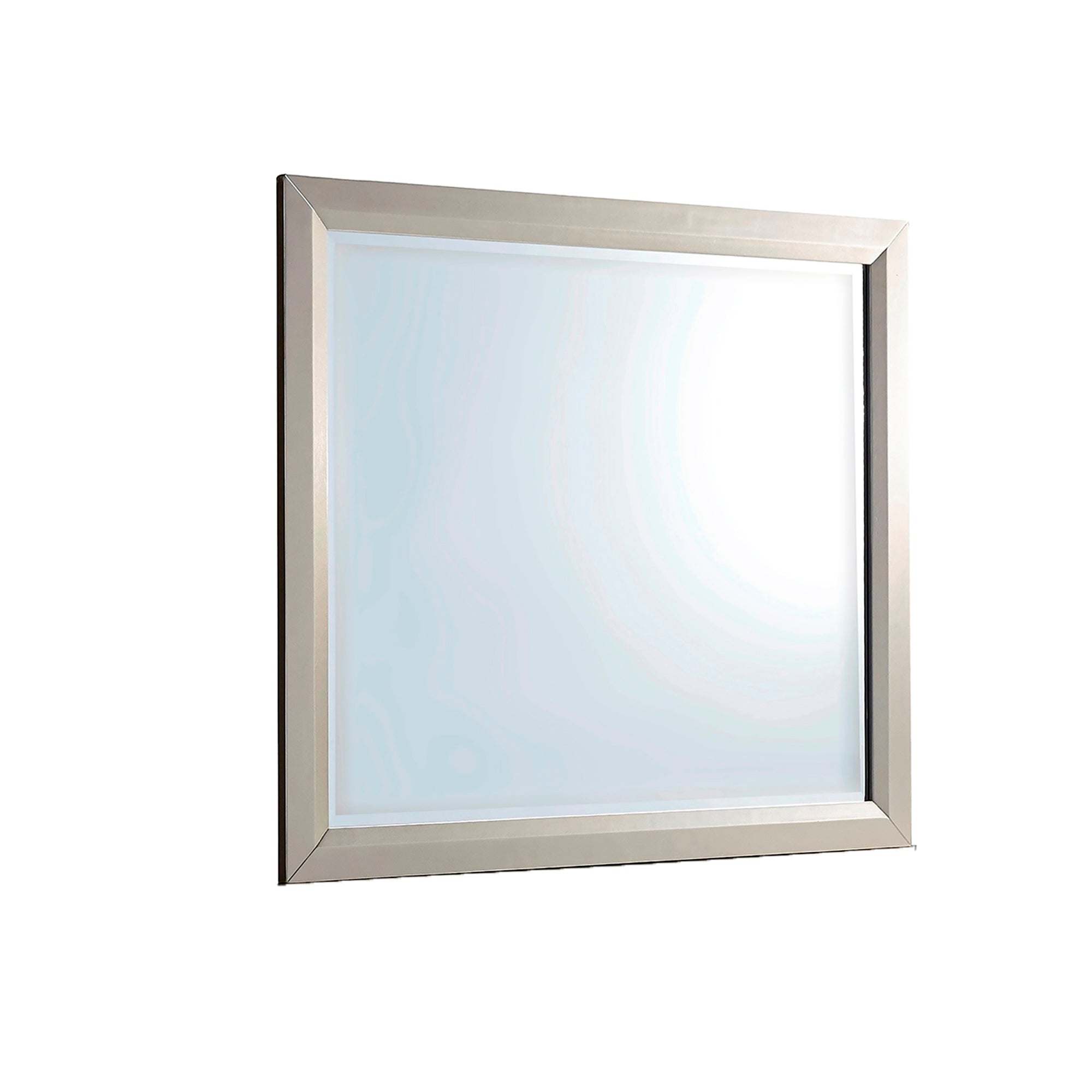Chloe Gemstone Silver Mirror with Sleek Wooden Trim and Tempered Glass, Silver Grey Finish, Solid Wood MDF, 42 x 36 Inches
