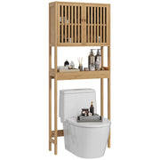 HOMCOM Bamboo Over the Toilet Storage Cabinet, Over Toilet Bathroom Organizer with Slatted Doors, Adjustable Shelf and Open Shelf, Natural