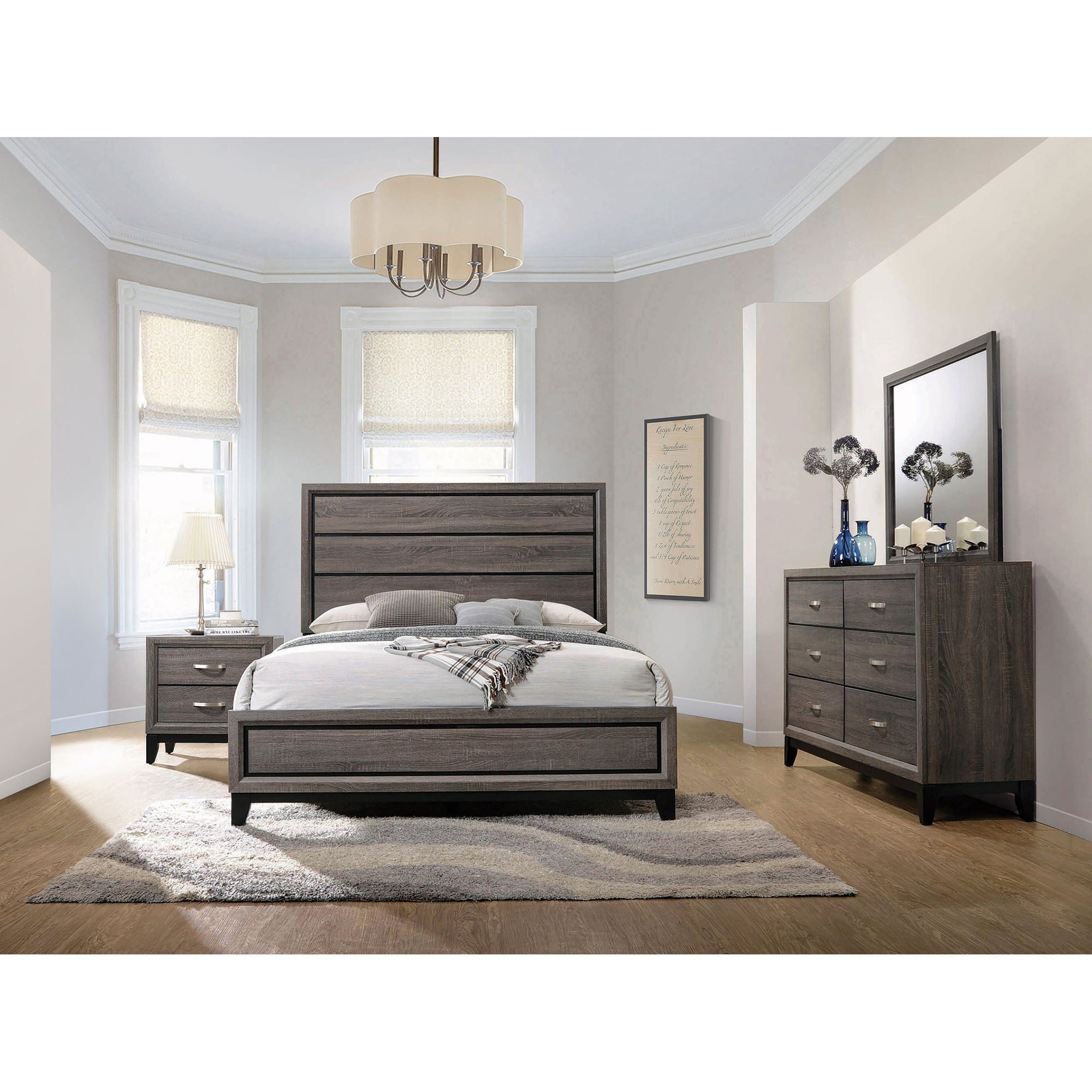 Carina Grey Oak and Black 4-piece Eastern King Panel Bedroom Set