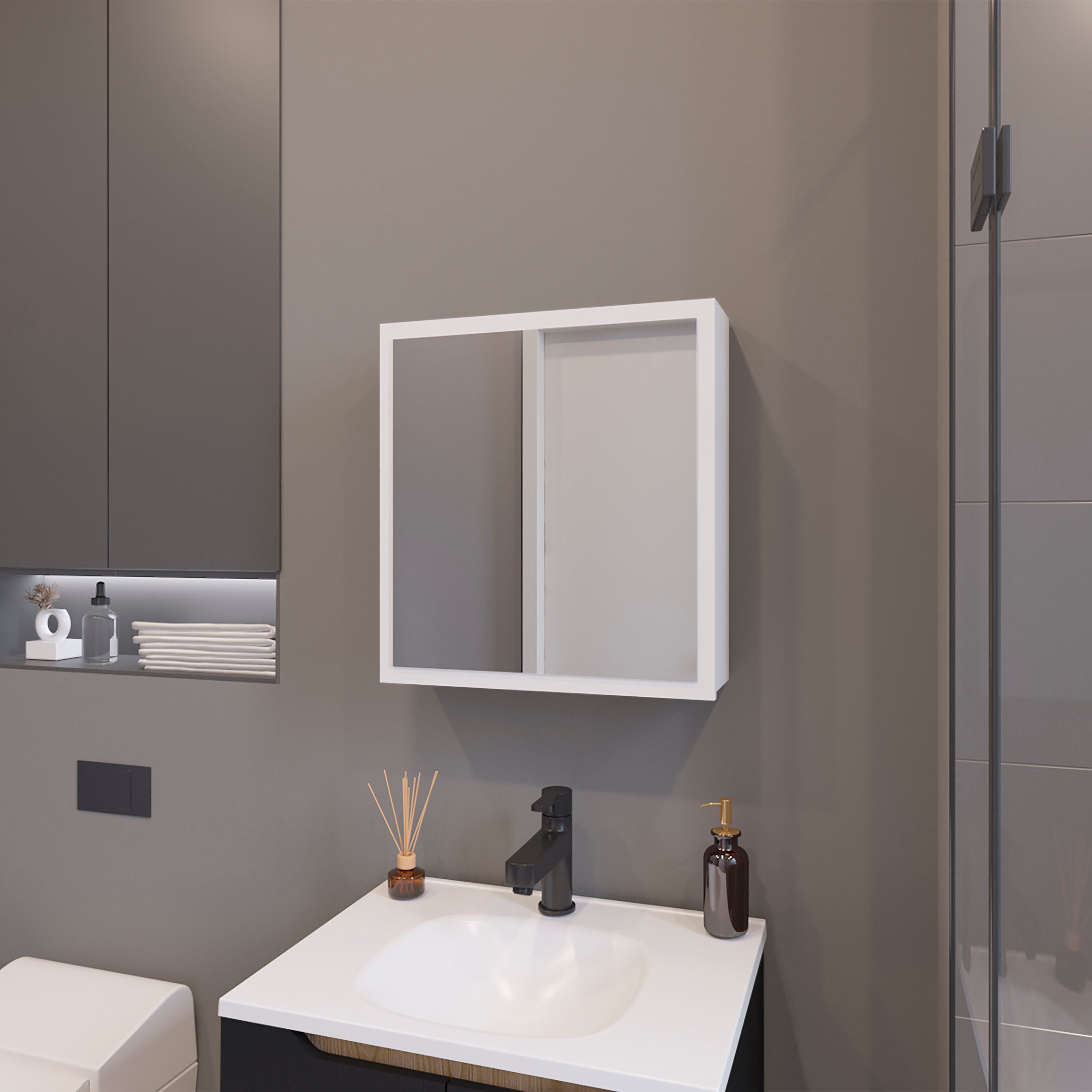 Morenci Medicine Cabinet With Included Mirror And 1 Door, White