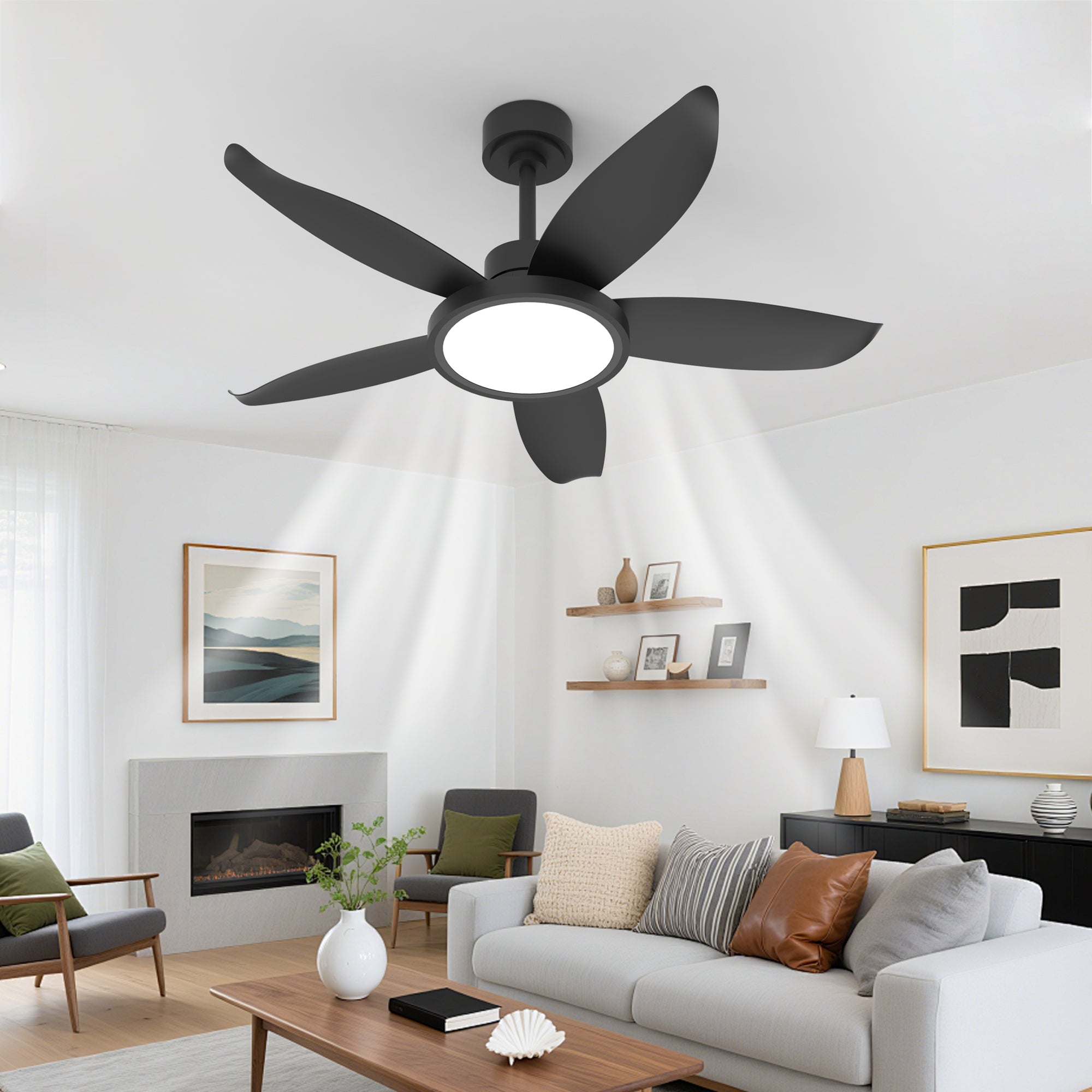42-inch Eye-Protection Light Source Black Fan Blades High Airflow Plug-in Fan Blades ABS Plastic Fan Blades Ceiling Fan Light