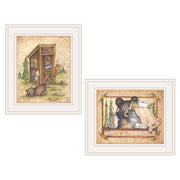 'Bear / Still Waiting' 2-Piece Vignette by Mary Ann June, White Frame