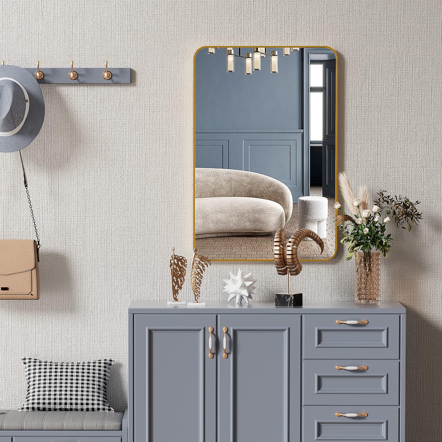 24x36 Inch Gold Metal Framed Rectangular Bathrrom Mirror for Wall.(W2203P183175)