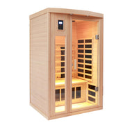 Two person indoor hemlock sauna