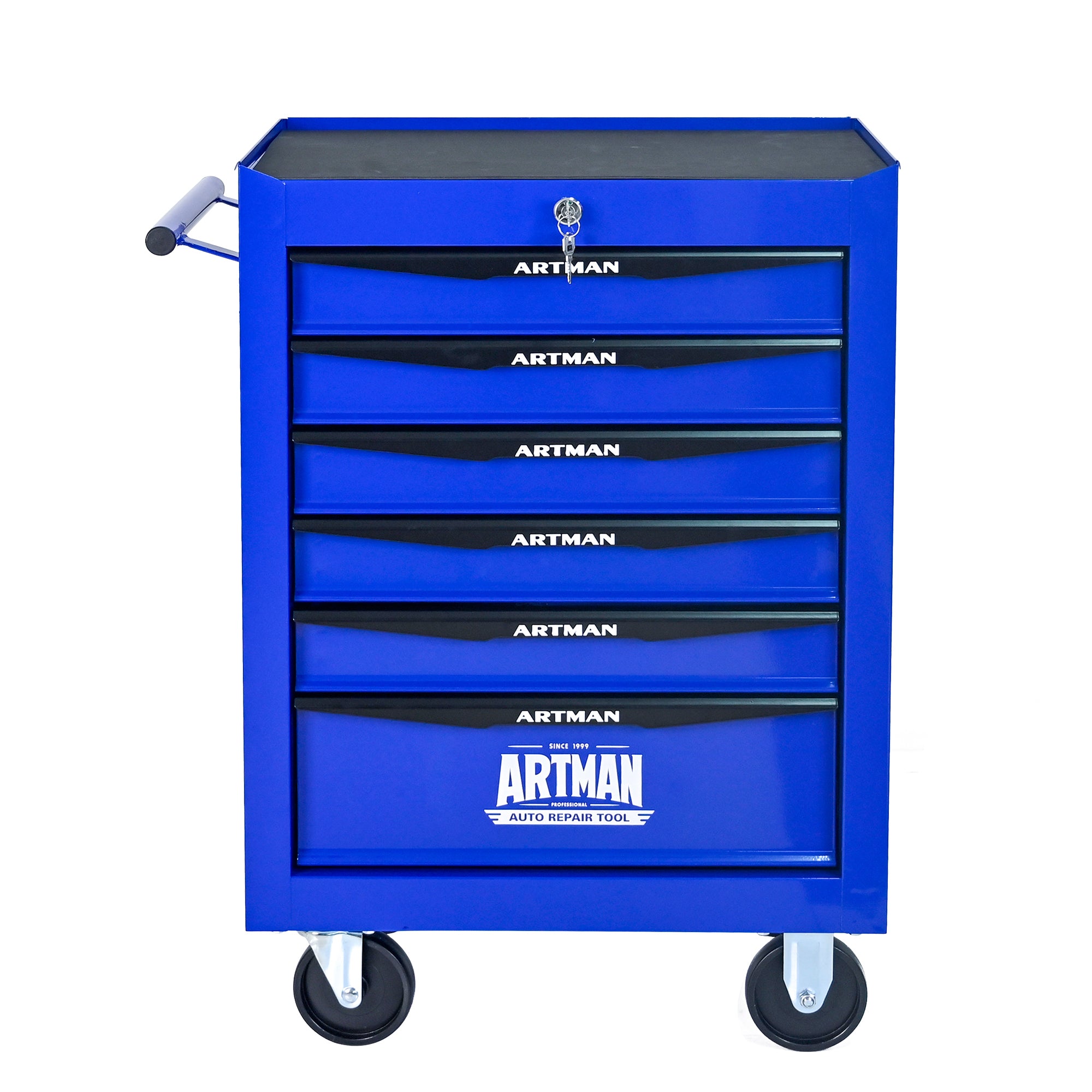 Rolling Metal Tool Chest with 6 Drawers, 20' Steel Storage Cabinet with Ball Bearing Slides, Black and Blue Finish