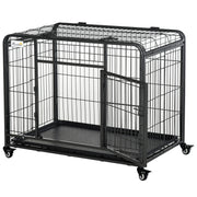 PawHut Folding Design Heavy Duty Metal Dog Cage Crate & Kennel with Removable Tray and Cover, & 4 Locking Wheels, Indoor/Outdoor 37'