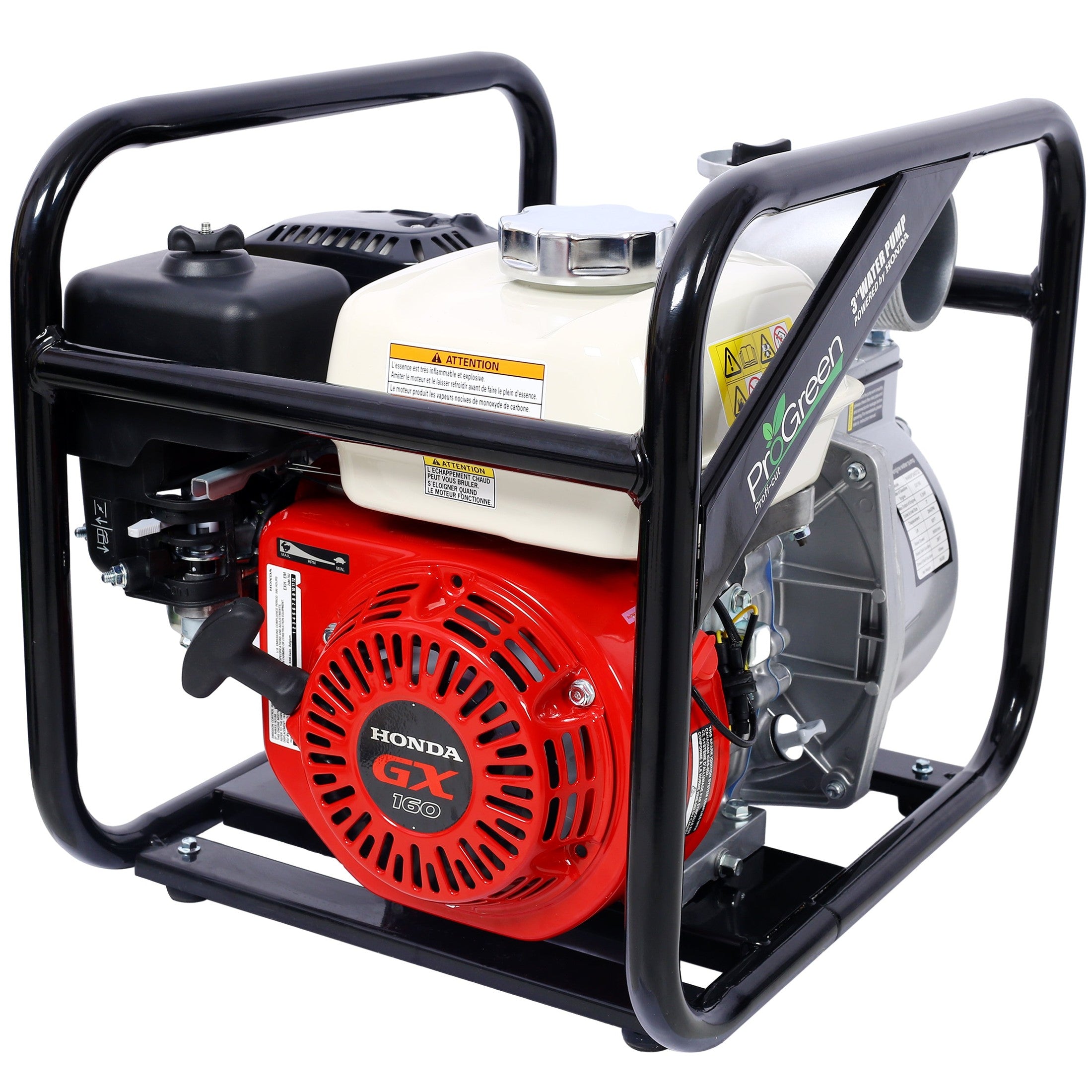 Honda GX160 Engine Water Pump 3' 264Gpm with 3IN NPT Coupler and 25FT Flat Hose, Aluminum, Black+Red