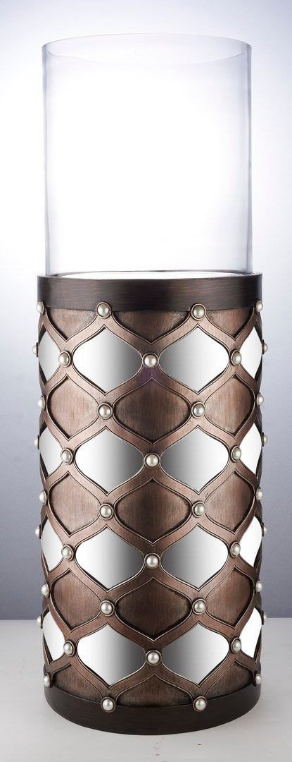 31' Tall Candleholder with Hurricane Glass, Arabesque Mirror Design