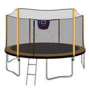 14FT Powder-coated Advanced Trampoline with Basketball Hoop Inflator and Ladder(Outer Safety Enclosure) Orange