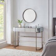 39' Mirrored Makeup Vanity Table with Stainless Steel Base, Mirrored Console Dressing Table with 2 Drawers,Versatile Desk for Bedroom and Office, Silver