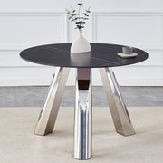 42' Luxury Sintered Stone Table: 0.45' Durable Top + 6' Steel Legs,350lb Capacity, Stain/Heat-Resistant Black Veined Surface - Modern Minimalist DesignW1512S00111