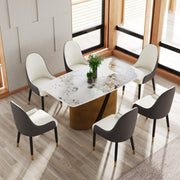 63 'Modern Artificial Stone Curved Pandora White Panel Bronze Iron Metal Legs-Can Accommodate 6-8 People