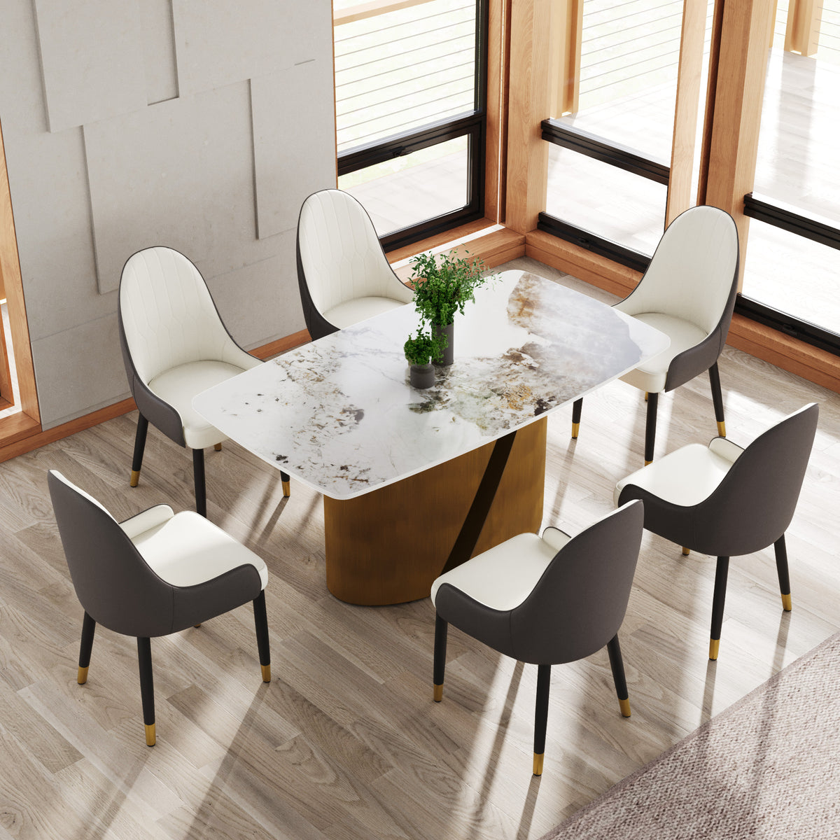 63 'Modern Artificial Stone Curved Pandora White Panel Bronze Iron Metal Legs-Can Accommodate 6-8 People