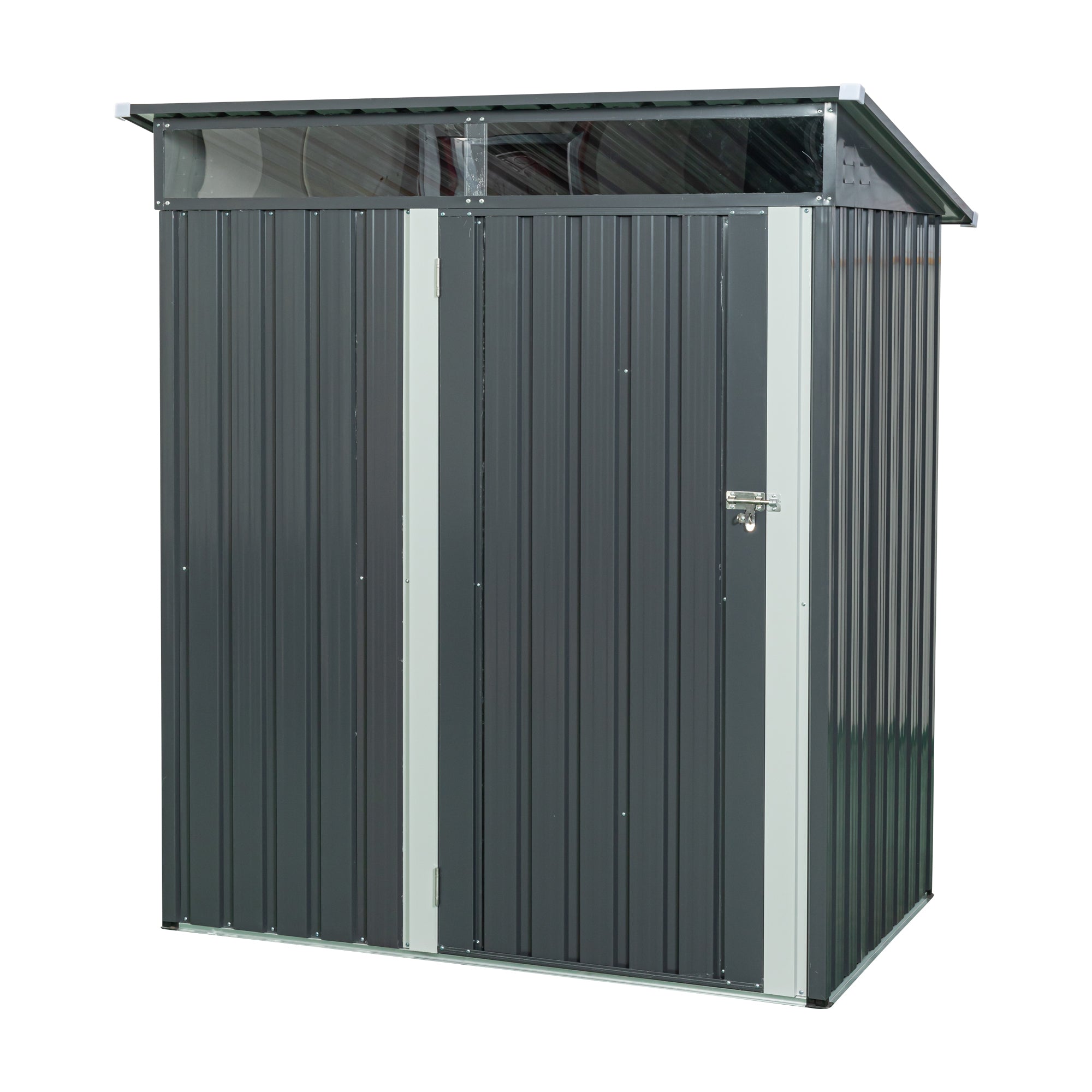 Robust Outdoor Metal Storage Shed with Transparent Plate Gray Iron Plastic 5ft x 3ft
