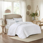 4 Piece Microfiber Reversible Ruffle Quilt Set with Throw Pillow White Full/Queen